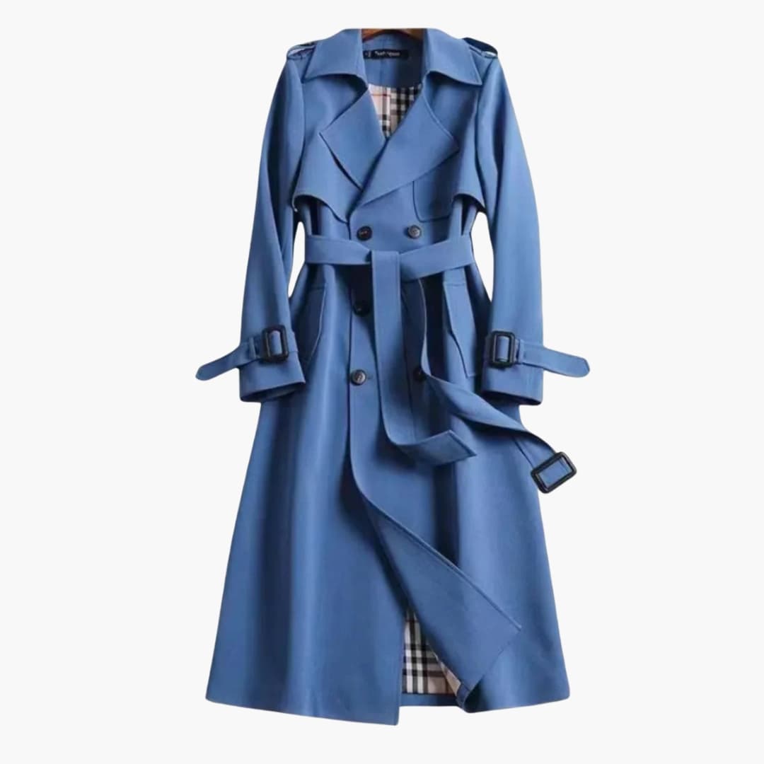 Trench-coat long femme avec ceinture et fermeture boutonnée