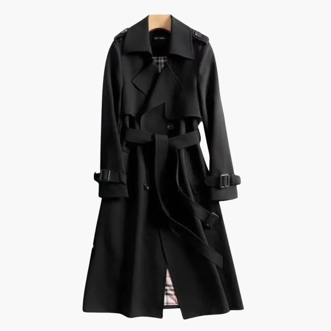 Trench-coat long femme avec ceinture et fermeture boutonnée