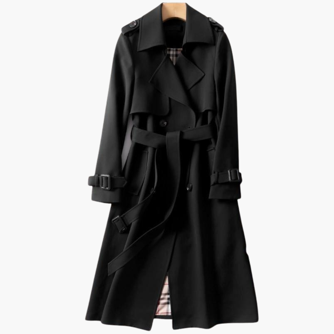 Long women's trench coat with button fastening