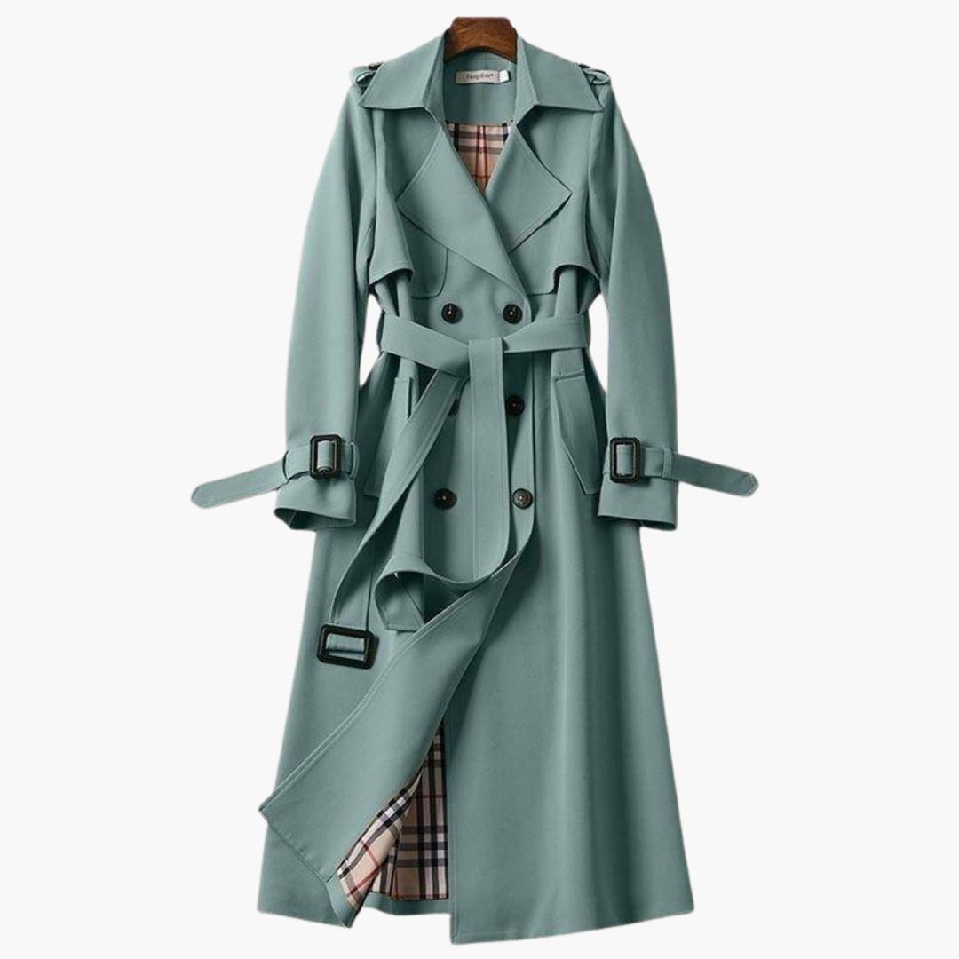 Long women's trench coat with button fastening