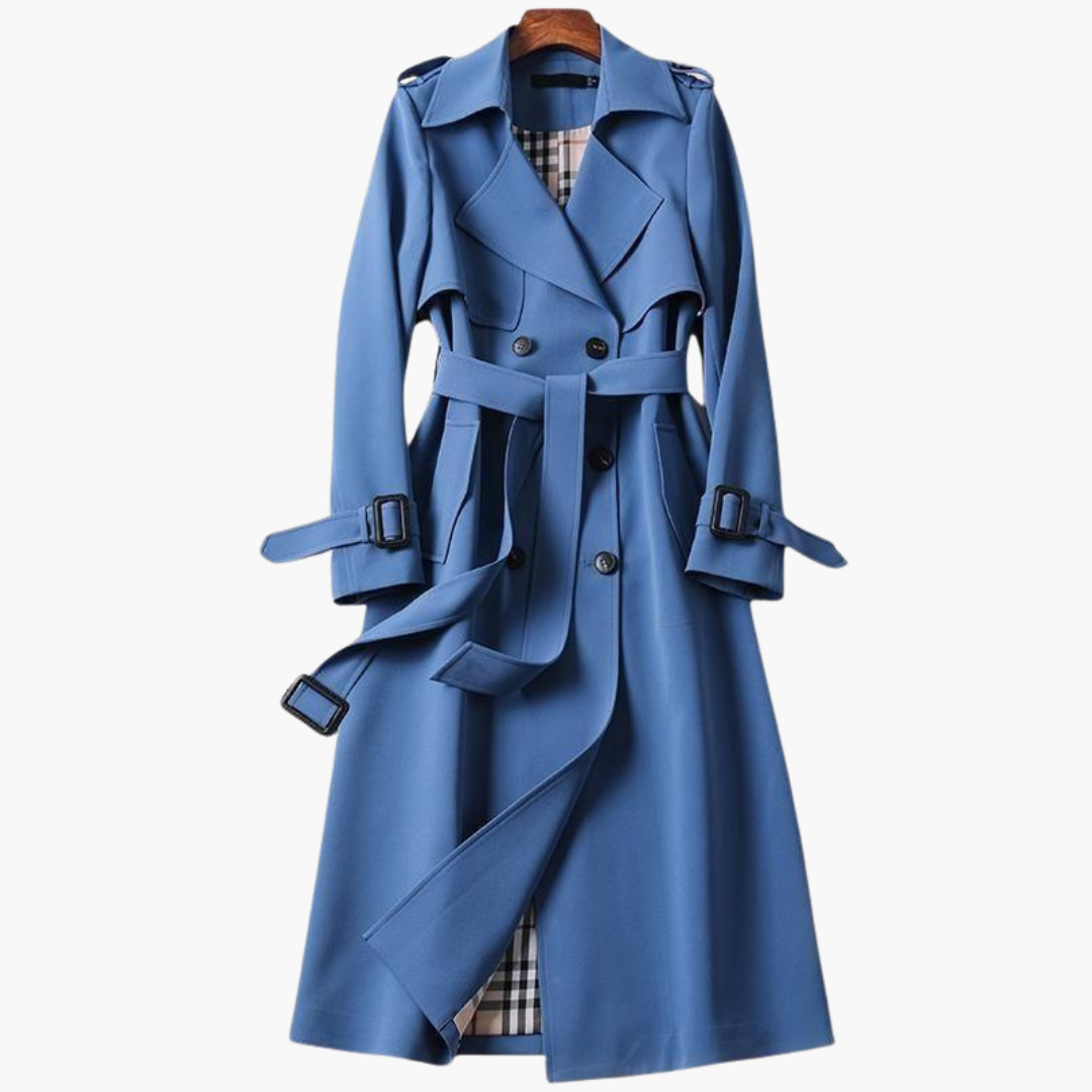 Long women's trench coat with button fastening