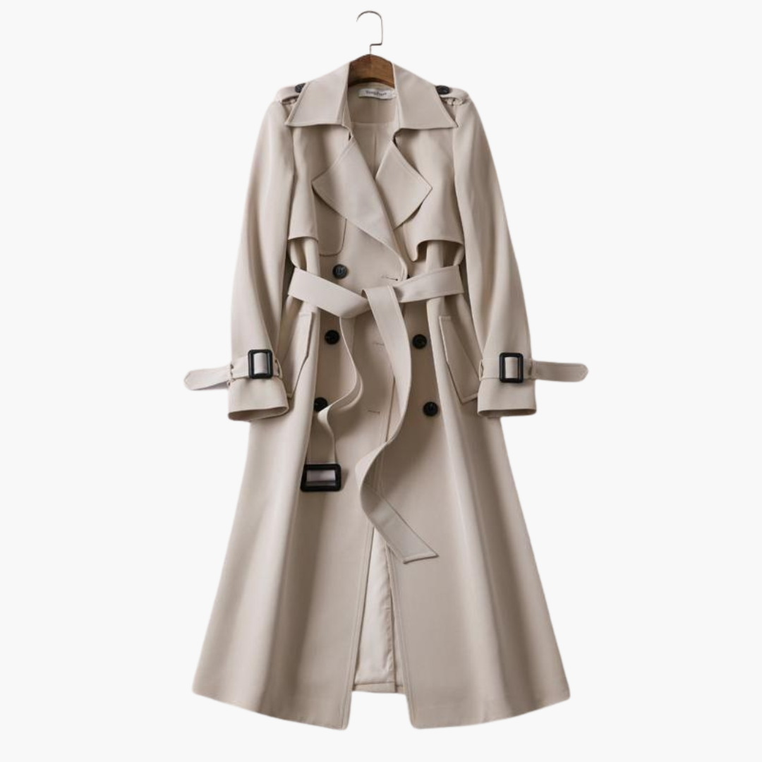 Long women's trench coat with button fastening