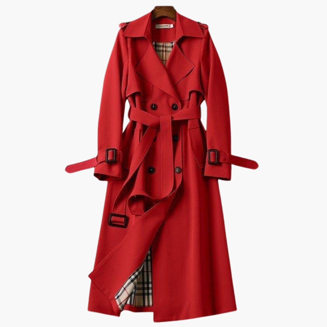 Long women's trench coat with button fastening