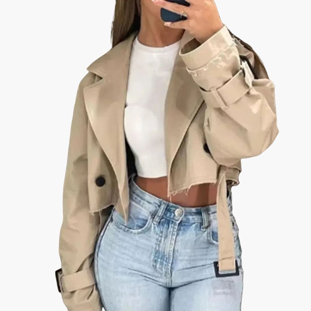 Trench court femme avec ceinture et col à revers