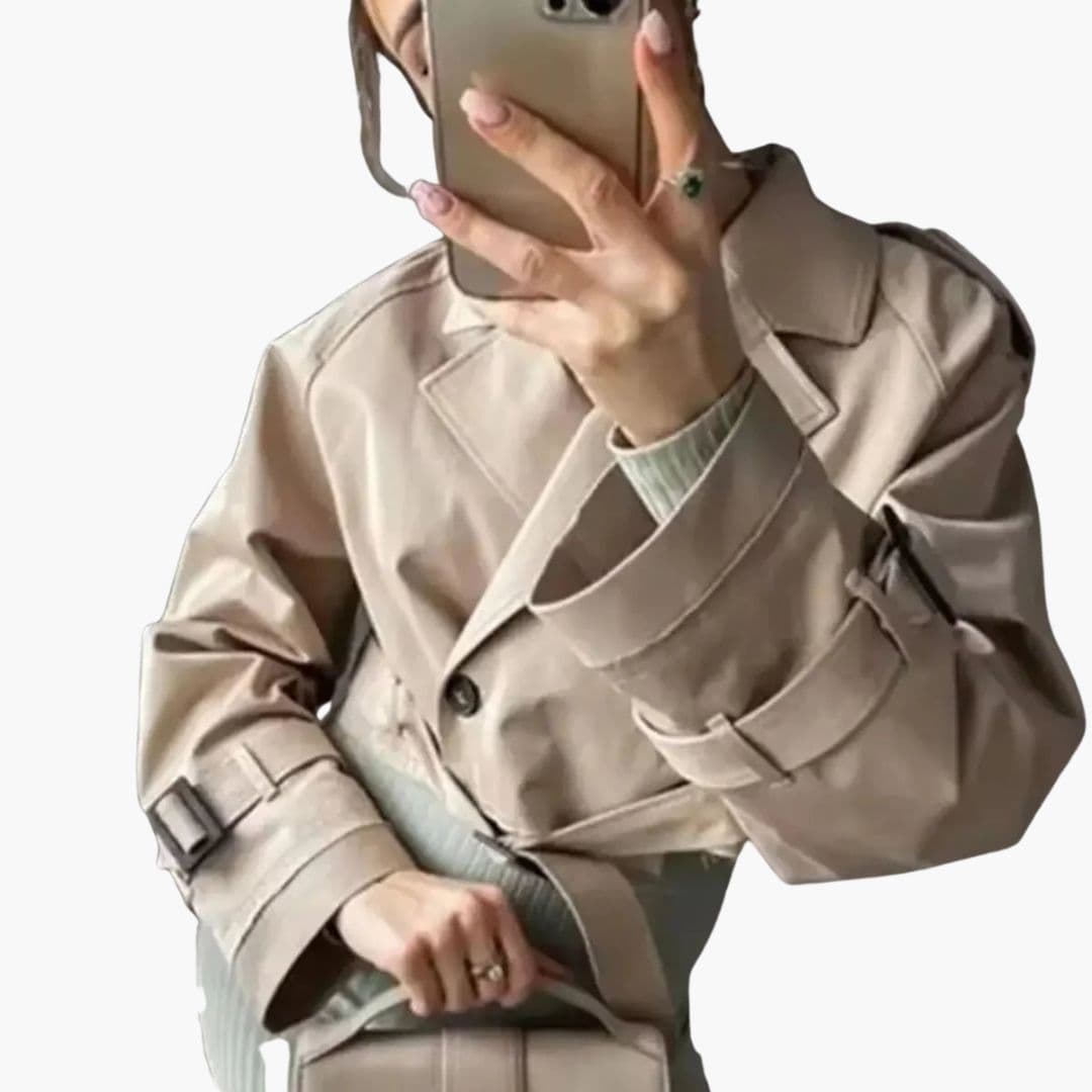 Trench court femme avec ceinture et col à revers