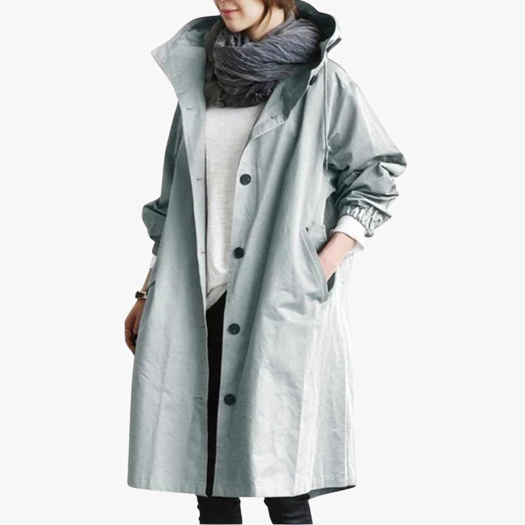 Trench femme avec capuche et fermeture à boutons