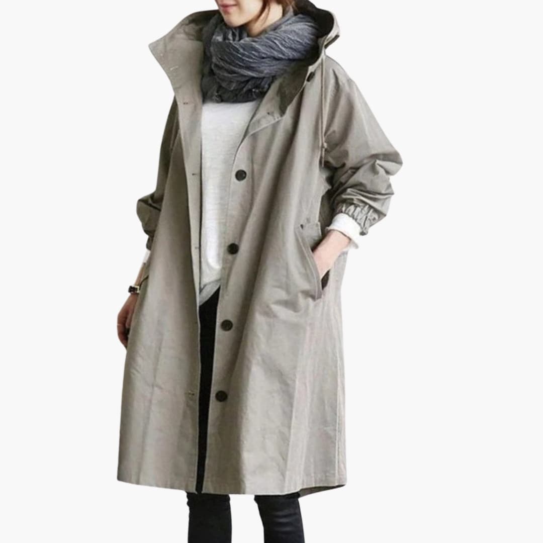 Trench femme long à capuche avec poches latérales