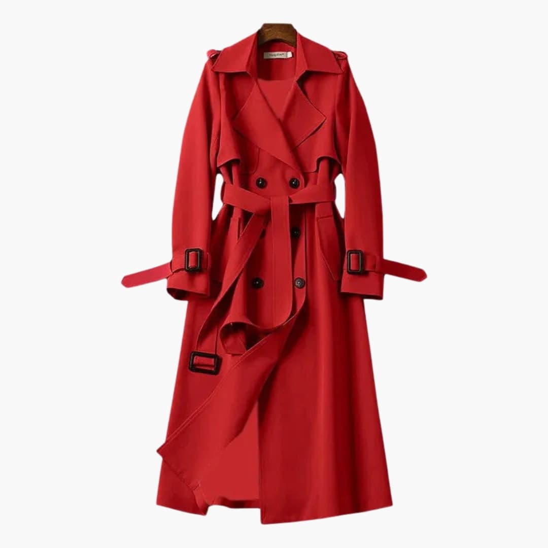 Trench long femme avec ceinture à la taille et col à revers