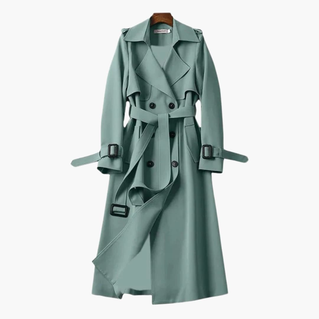 Trench long femme avec ceinture à la taille et col à revers