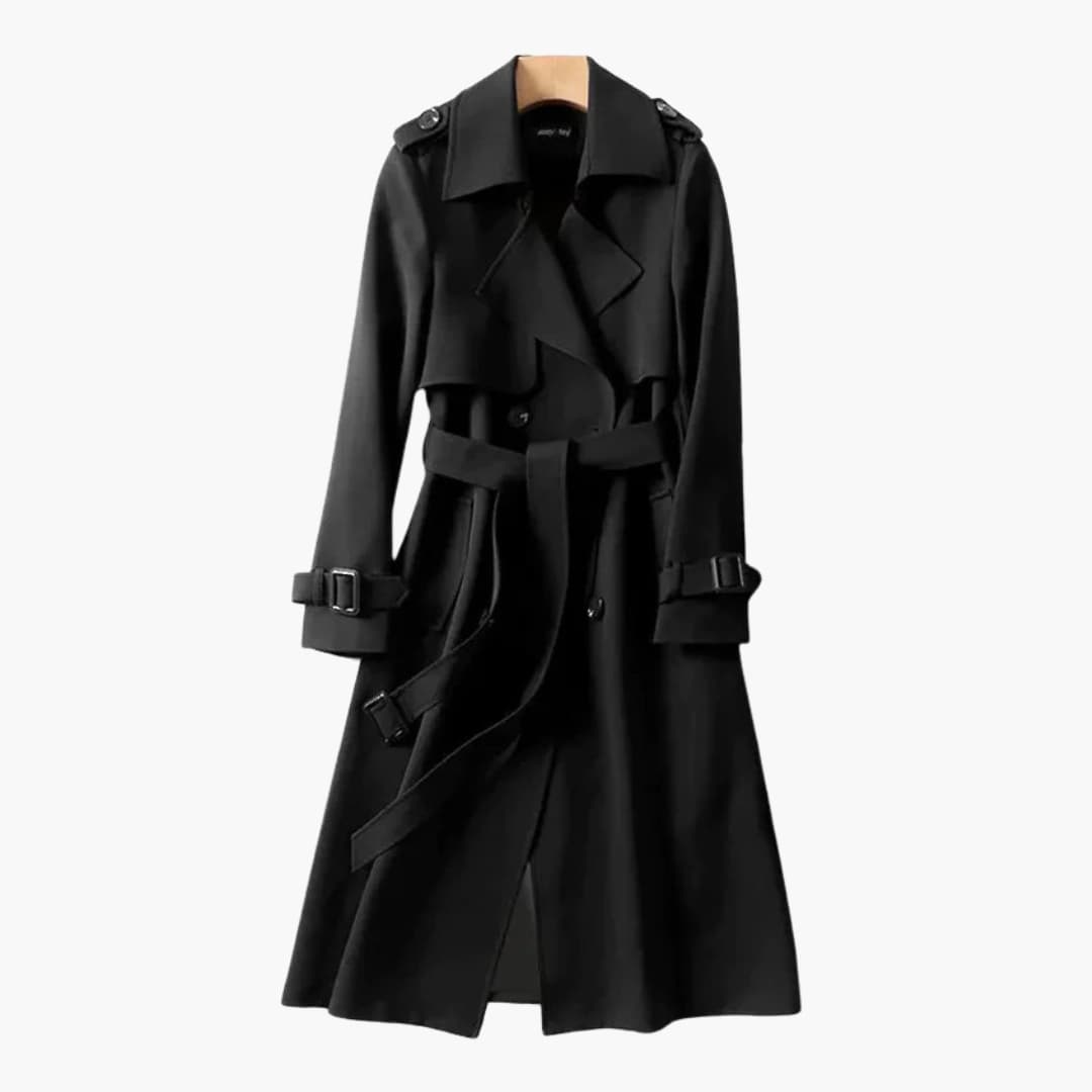 Trench long femme avec ceinture à la taille et col à revers