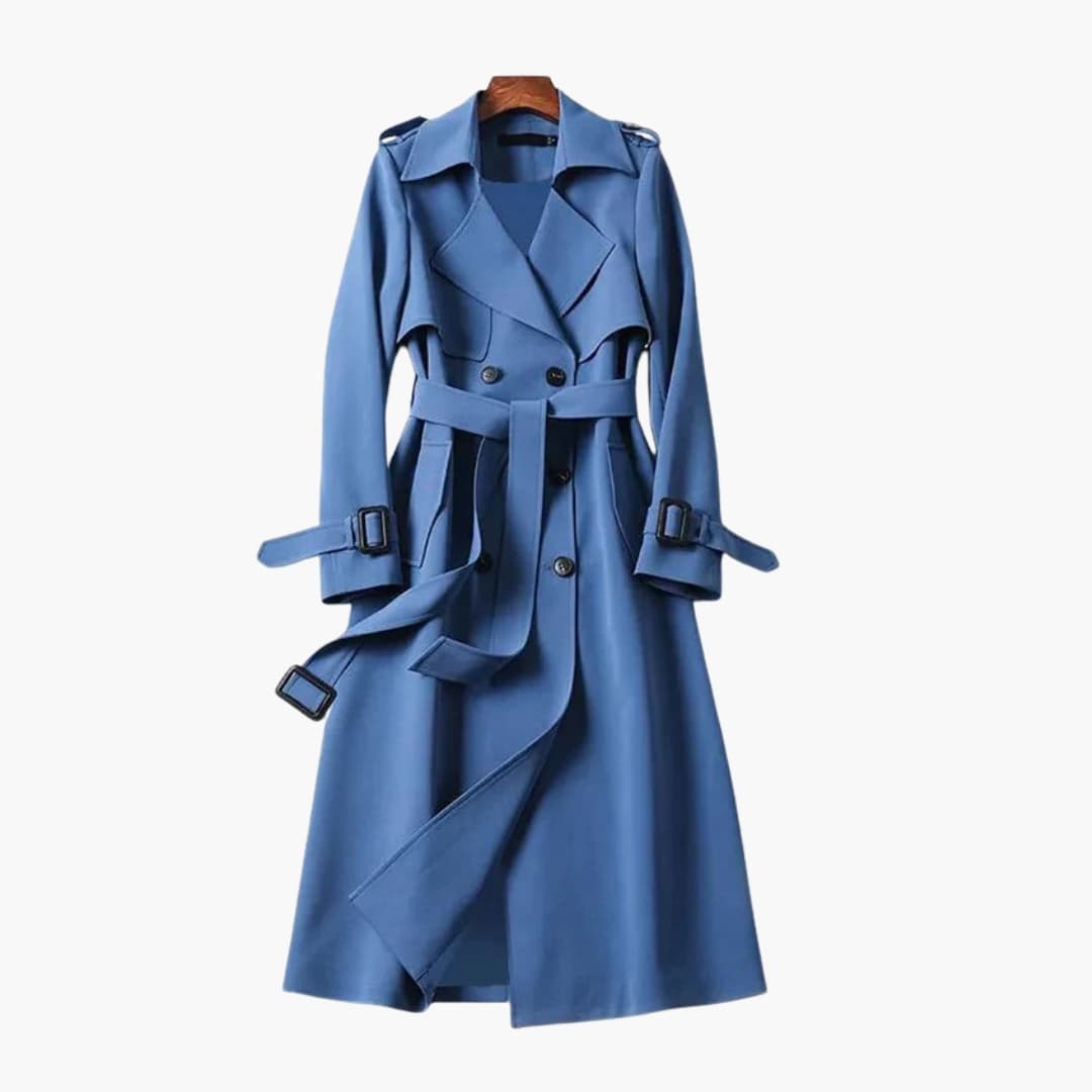 Trench long femme avec ceinture à la taille et col à revers