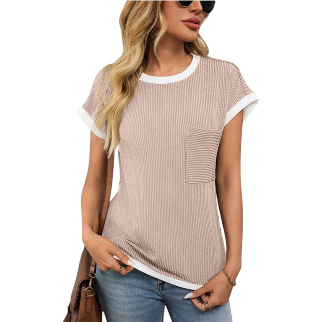 Maglietta donna con scollo rotondo e taschino sul petto