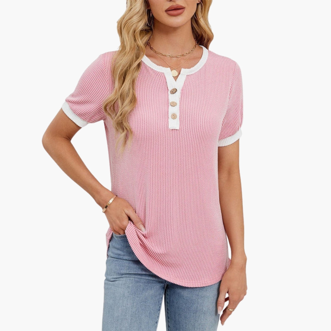 Maglietta donna con scollo spaccato e patta con bottoni