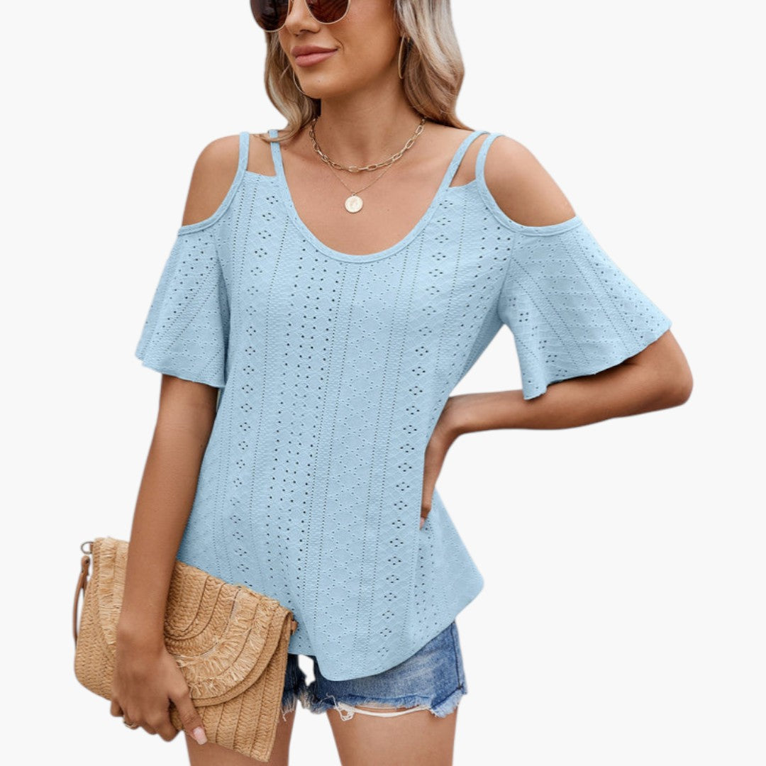 Maglietta donna con spalle scoperte e superficie traforata