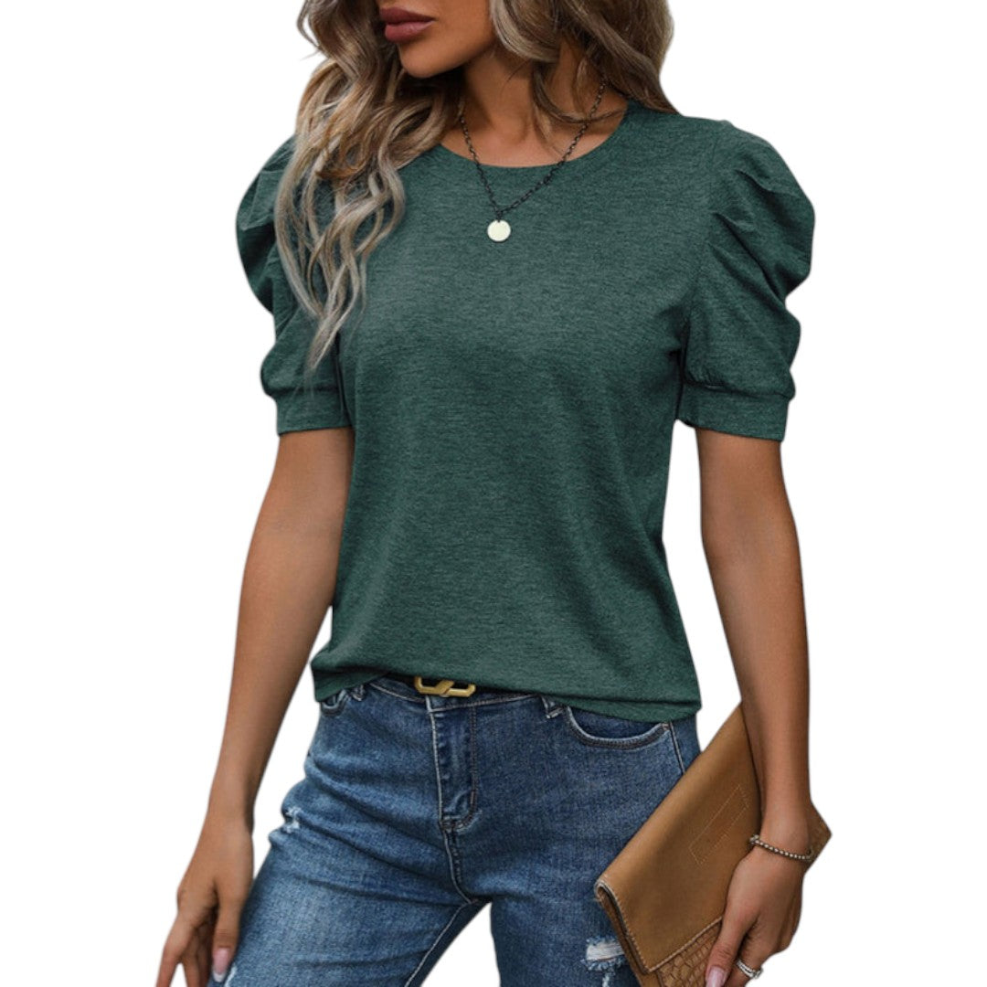 women's shirt with puffed sleeves and round neckline