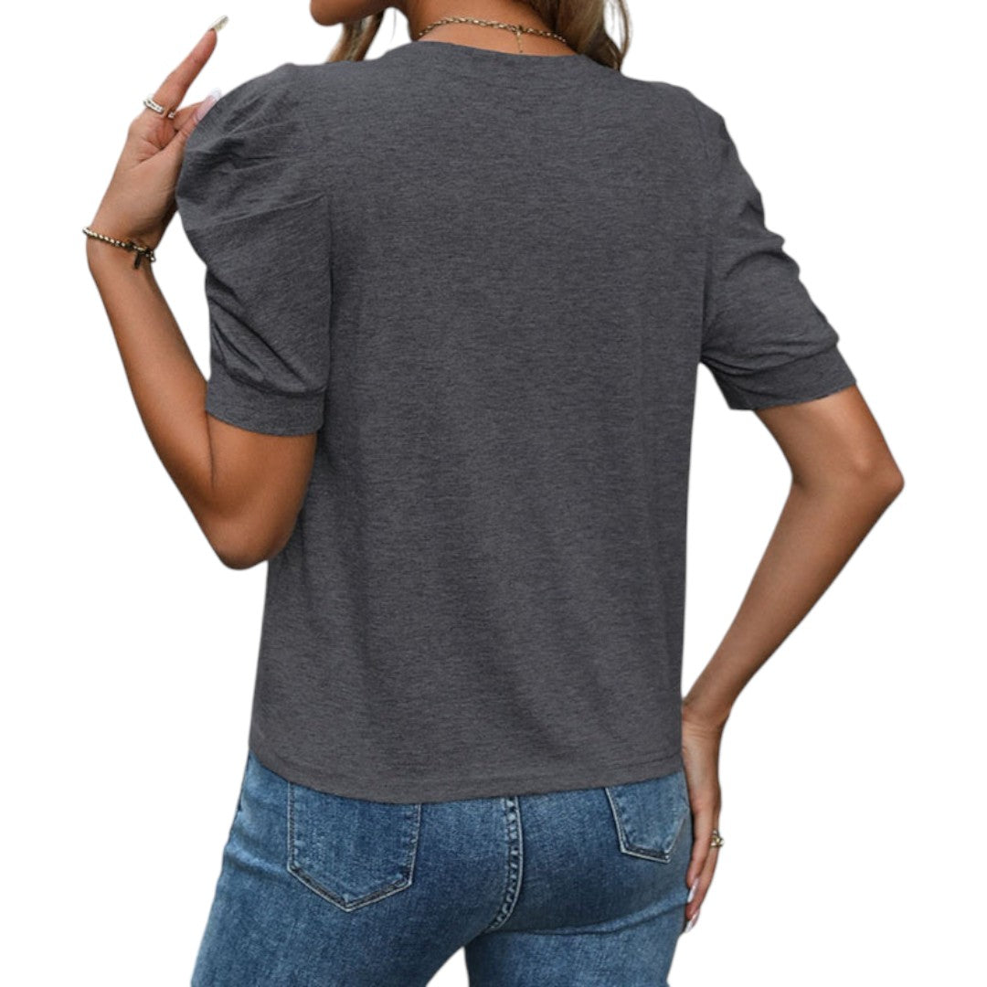 women's shirt with puffed sleeves and round neckline
