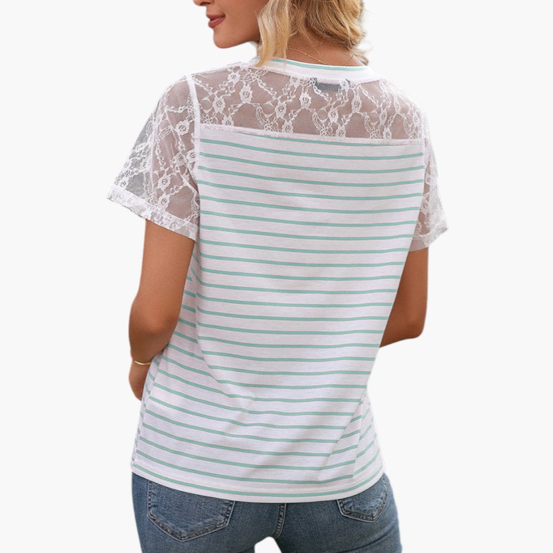 Maglietta donna con maniche in pizzo e superficie a righe