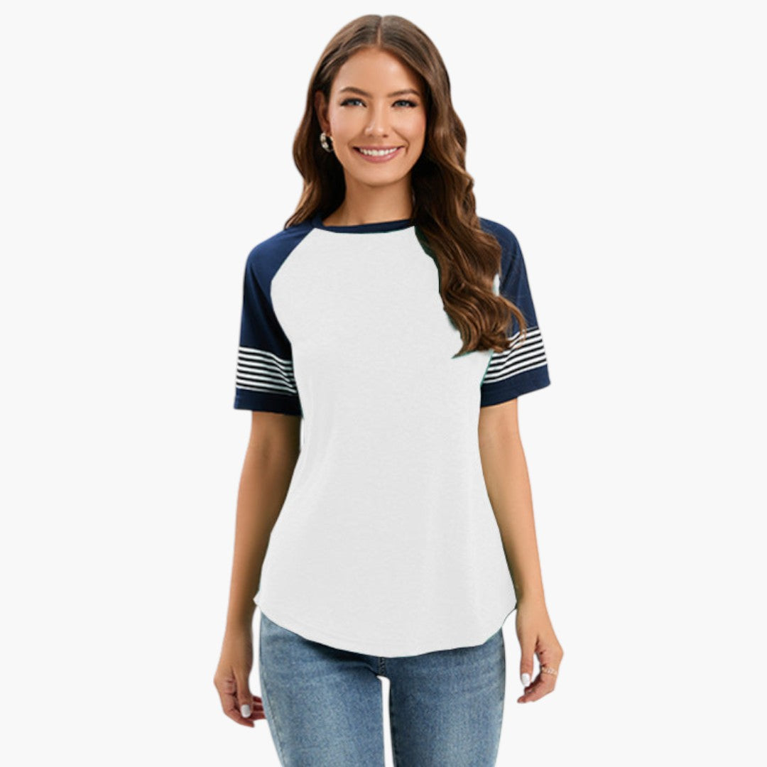 T-shirt til kvinder med raglanærmer og stribet detalje