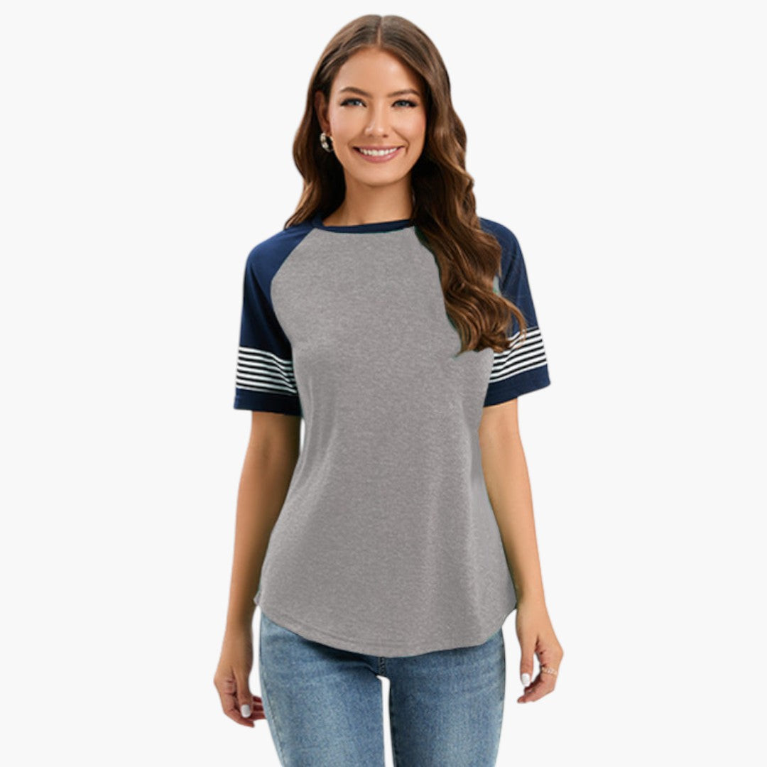 T-shirt til kvinder med raglanærmer og stribet detalje