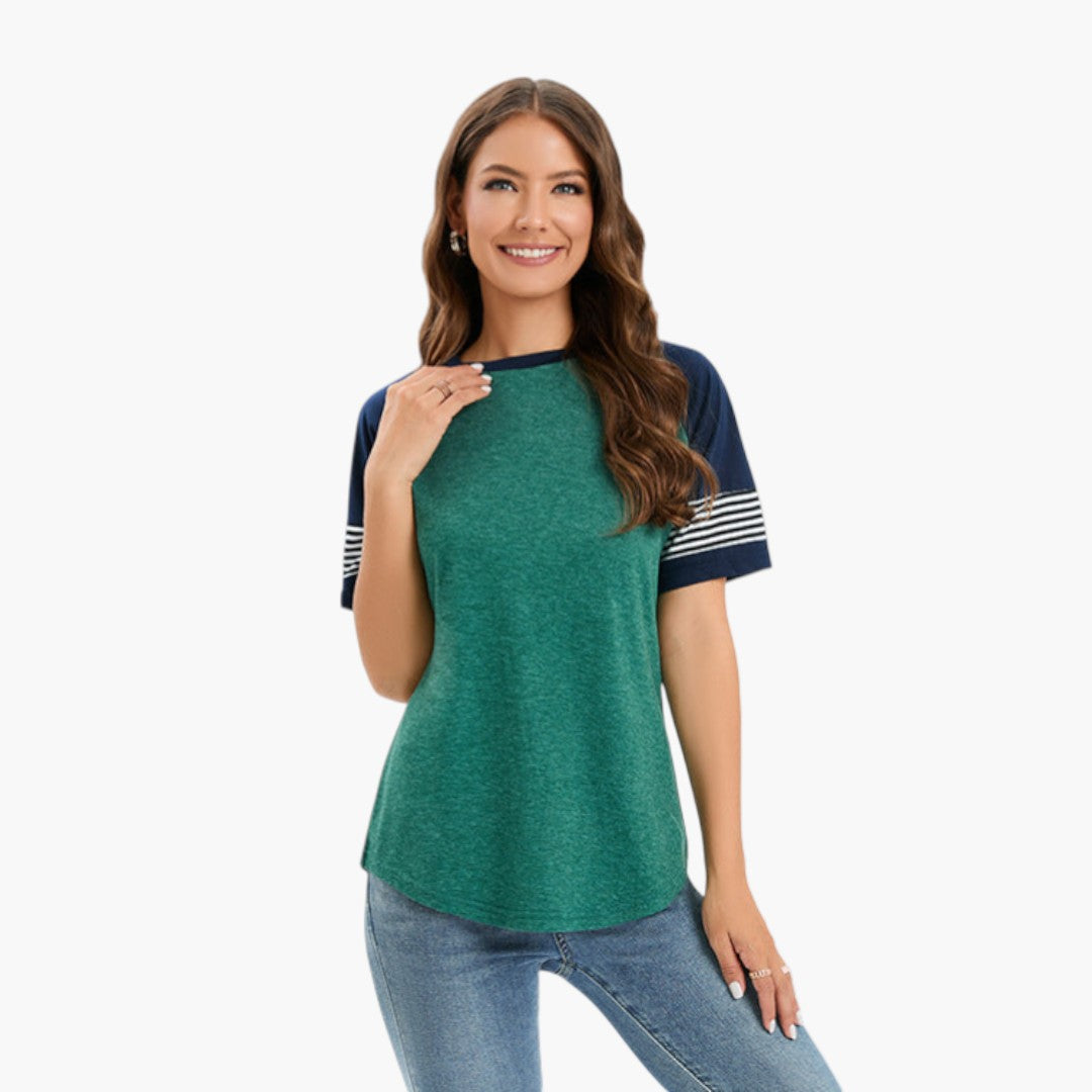 T-shirt til kvinder med raglanærmer og stribet detalje