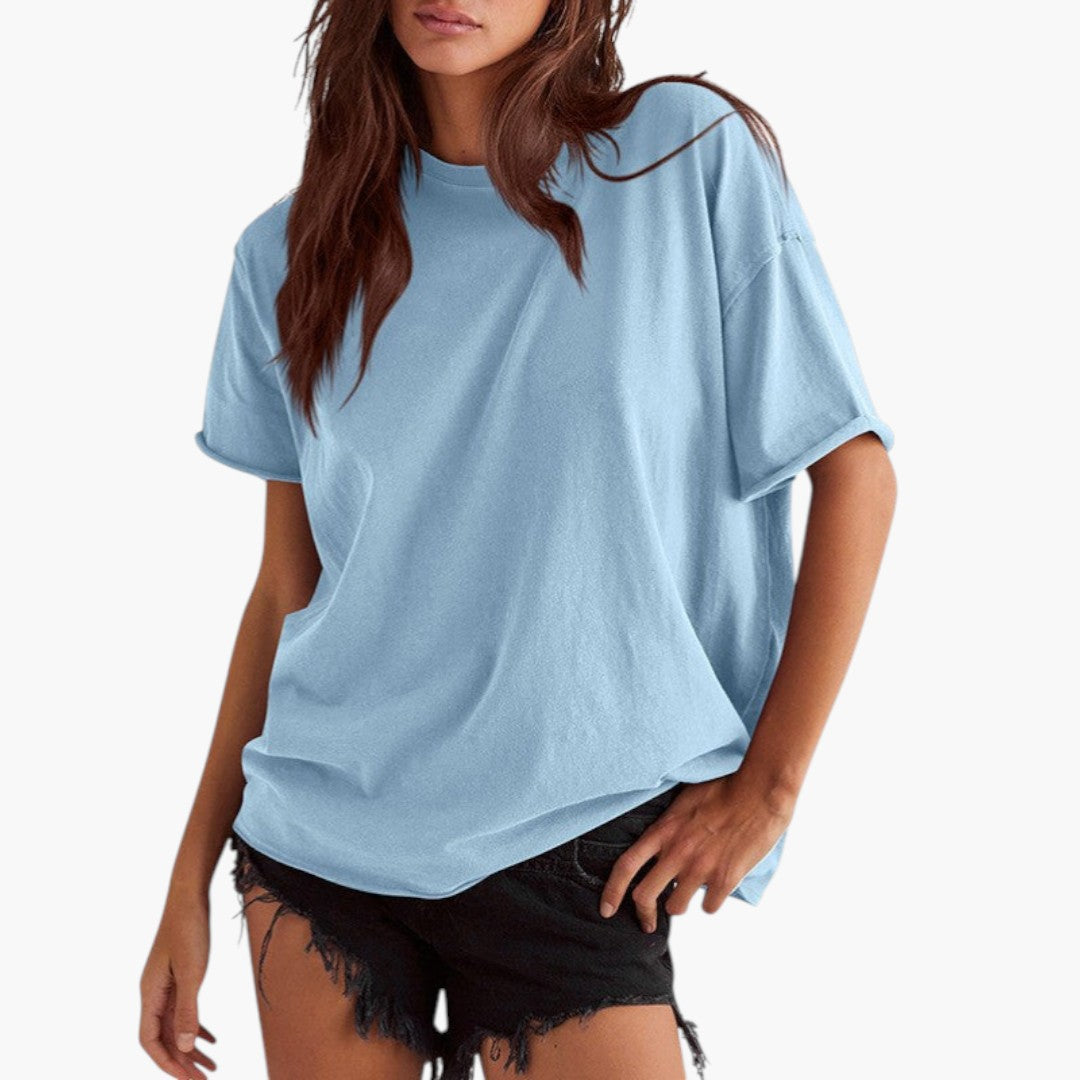losvallend dames T-shirt met ronde hals en korte mouwen