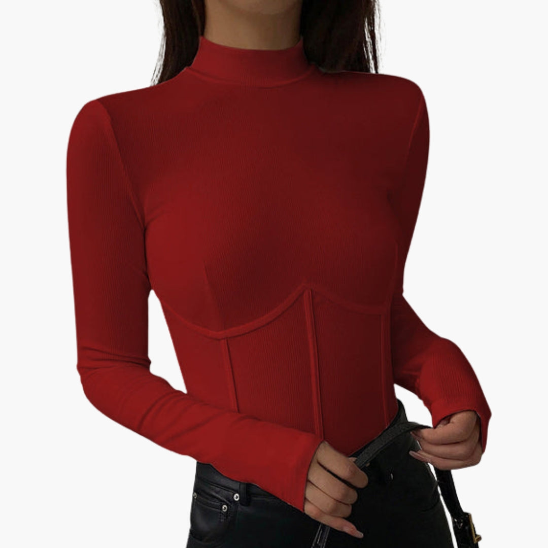 Maglietta donna con collo alto e dettagli bordati