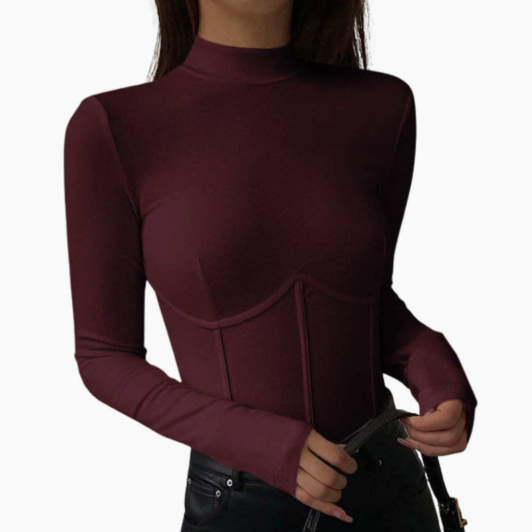 Maglietta donna con collo alto e dettagli bordati