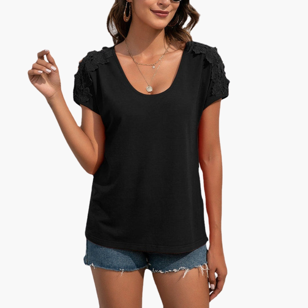 Maglietta donna con inserti in pizzo sulle spalle