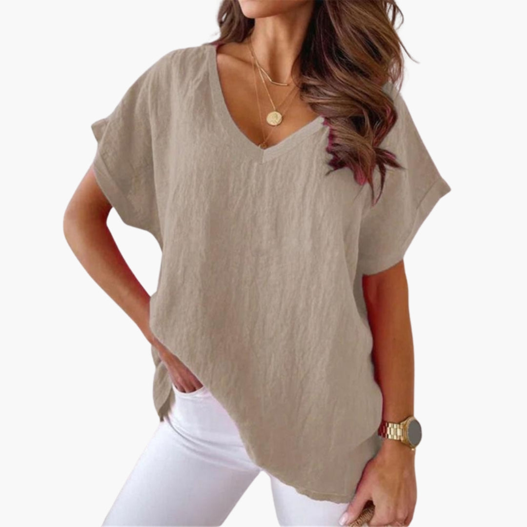 Maglietta donna scollo a V con maniche corte