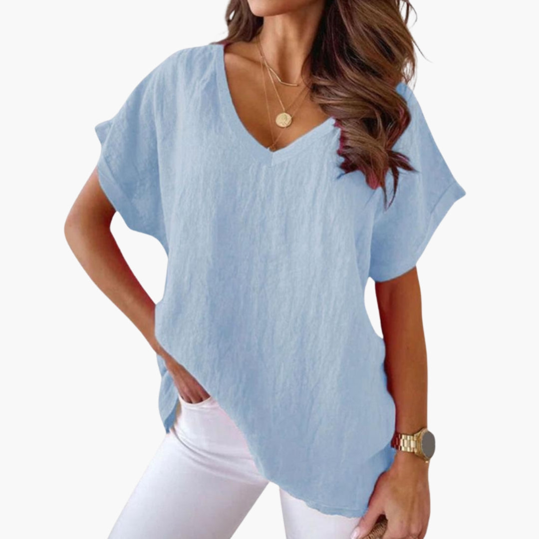Maglietta donna scollo a V con maniche corte