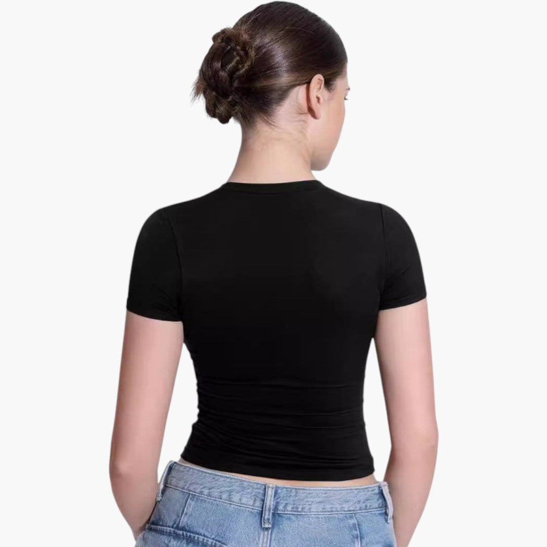 T-shirt dam rund hals med korta ärmar