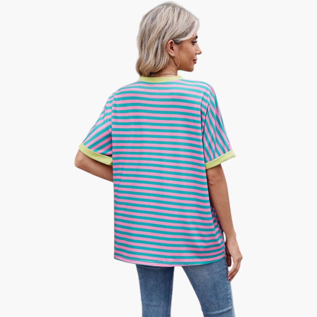 maglietta donna scollo rotondo a righe orizzontali