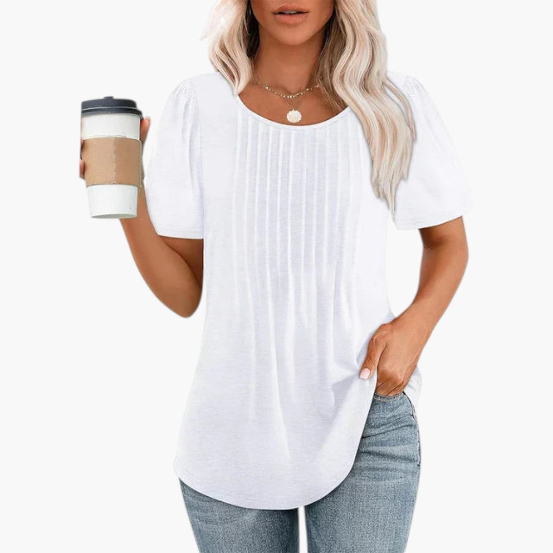 women's round-neck shirt with pleats on the front