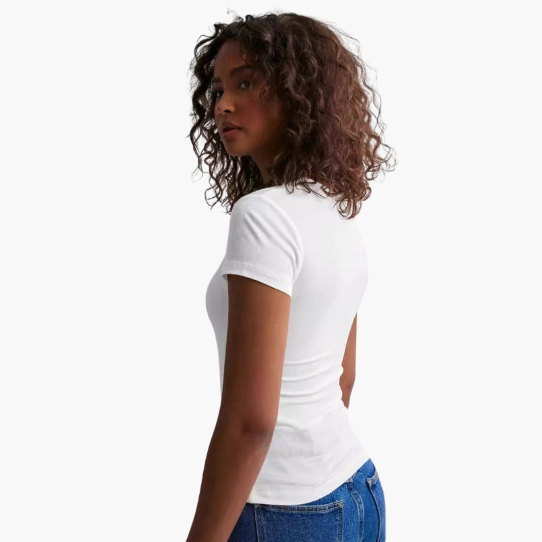 T shirt femme col rond coupe ajustée a maille extensible
