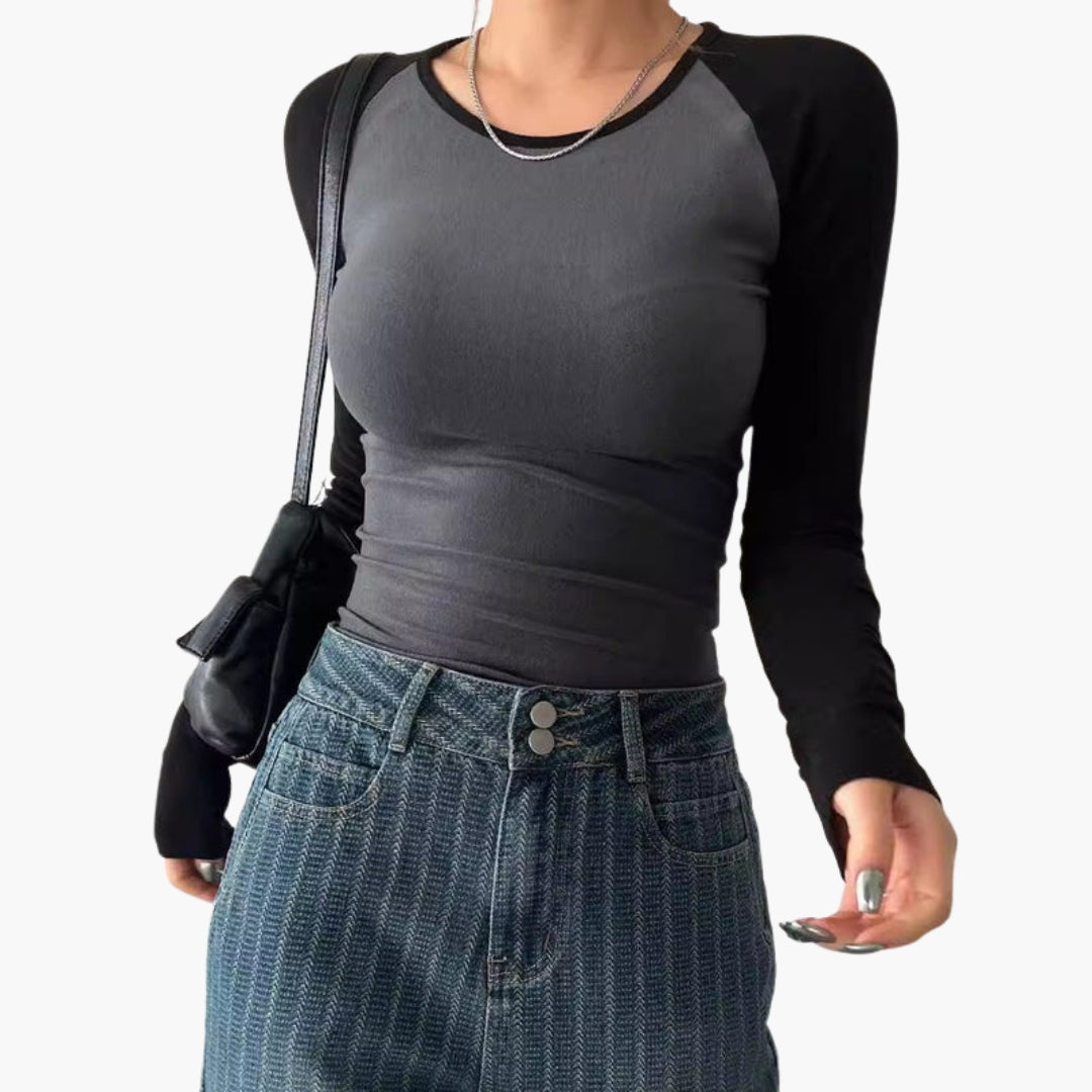 T shirt femme raglan manches longues coupe ajustée