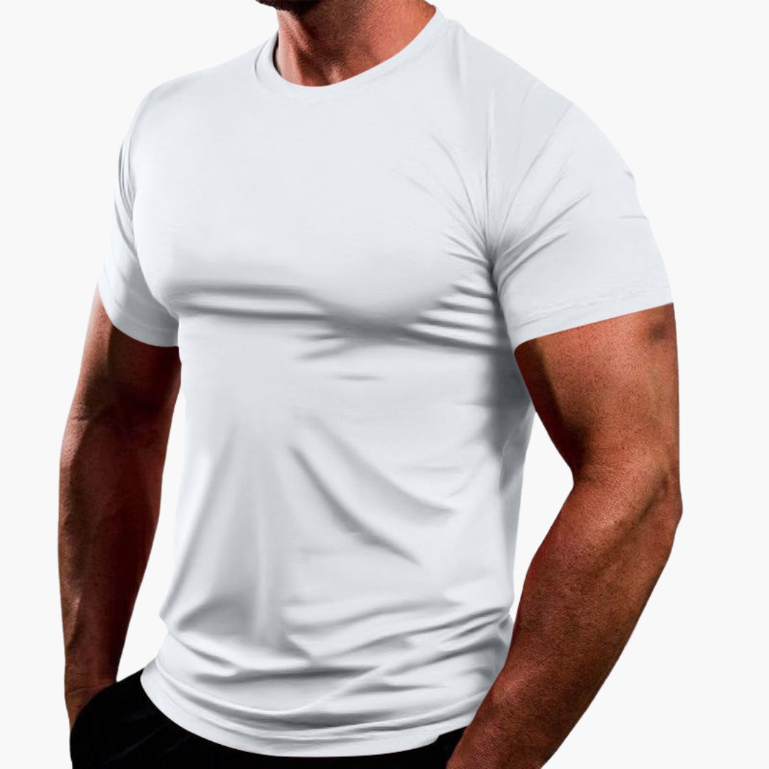 T-shirt homem com gola redonda e mangas curtas