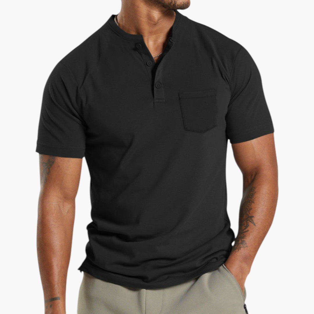 Maglietta da uomo stile Henley con tasca sul petto