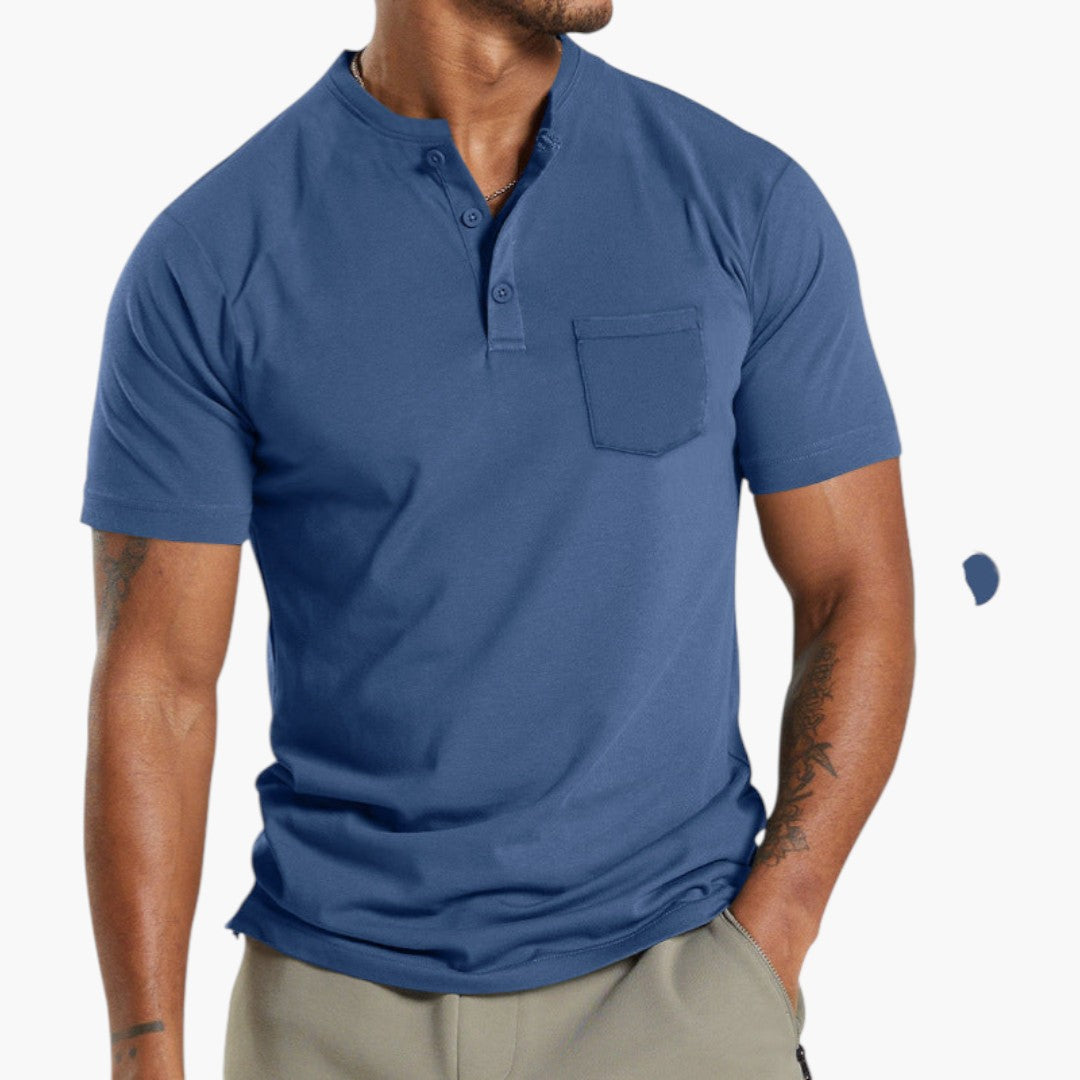 Maglietta da uomo stile Henley con tasca sul petto