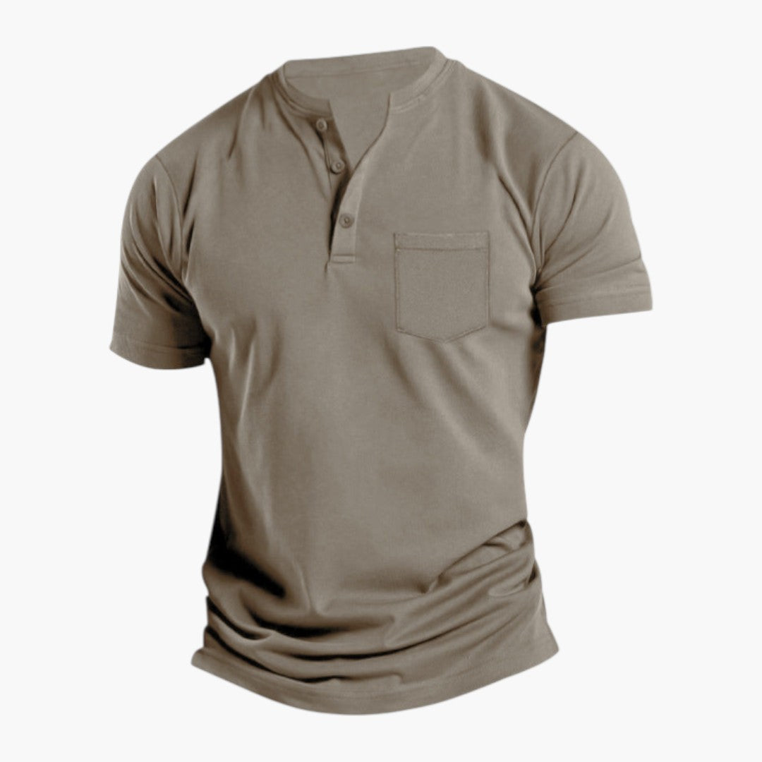 Maglietta da uomo stile Henley con tasca sul petto