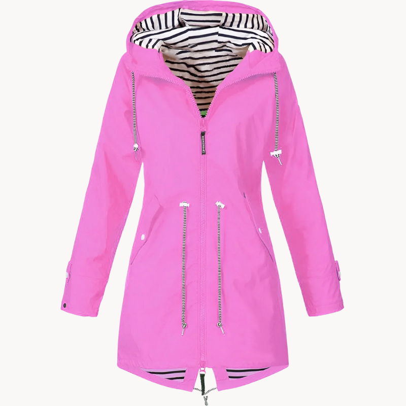 Veste femme coupe-vent déperlante | Longue, capuche réglable | Protection légère pluie et vent
