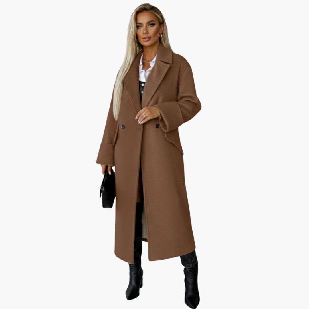 Manteau long pour femme avec col à revers et fermeture à boutons