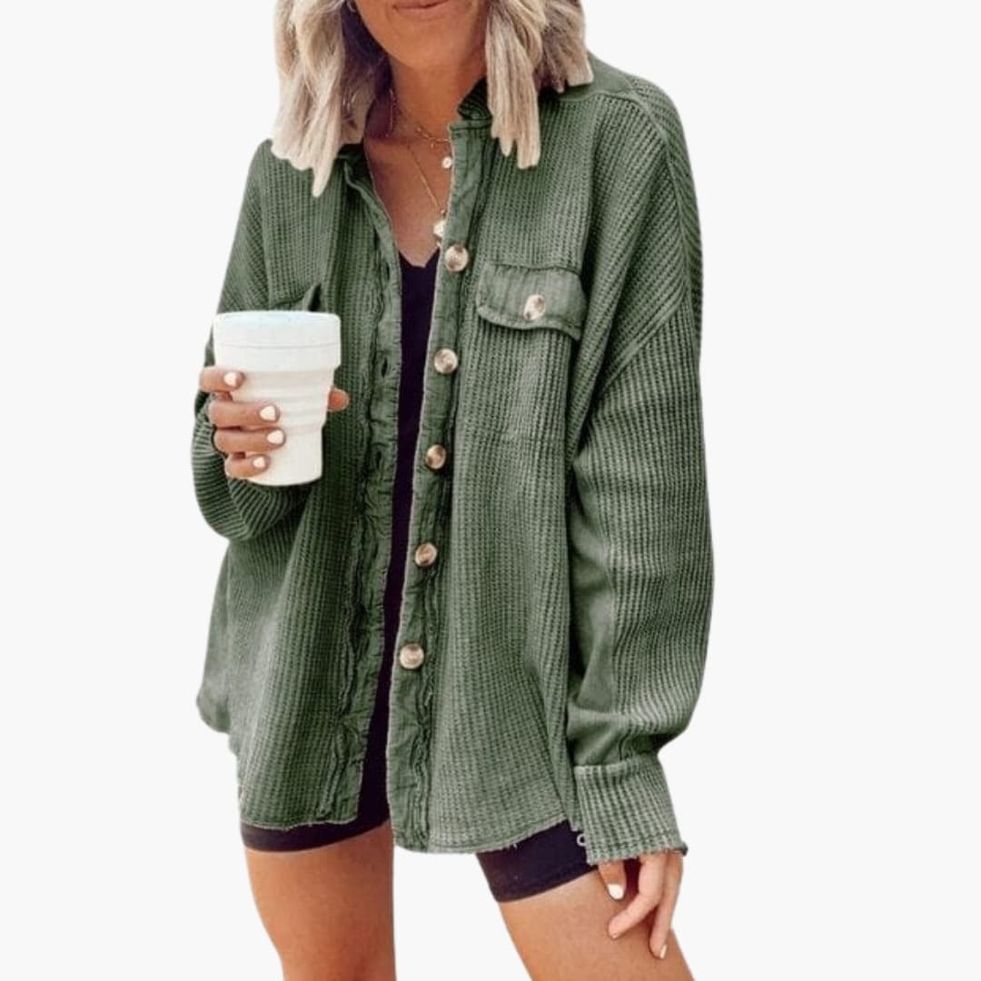 Veste Chemise Femme Oversize en Maille avec Boutons