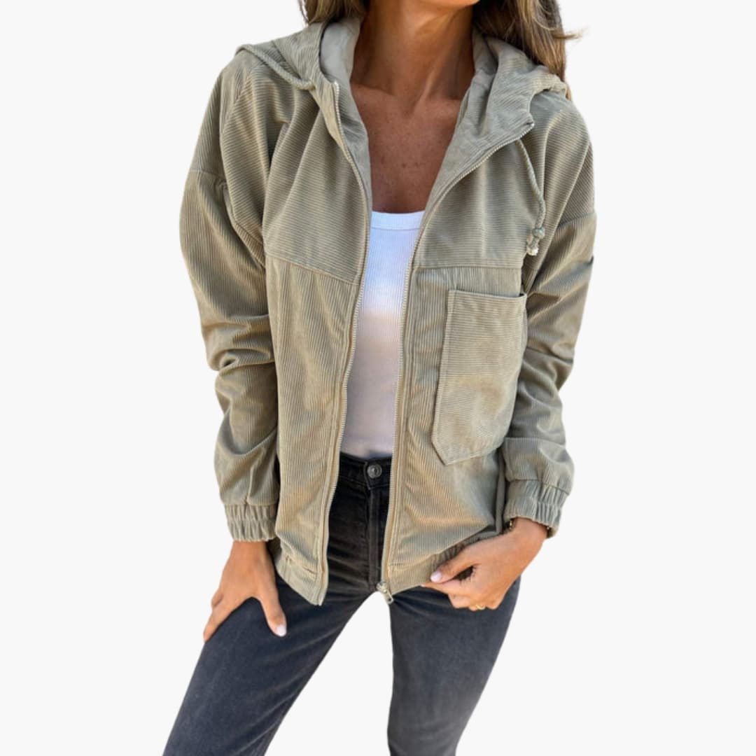 Veste Côtelée Femme avec Fermeture Éclair Frontale et Ourlet Ajustable