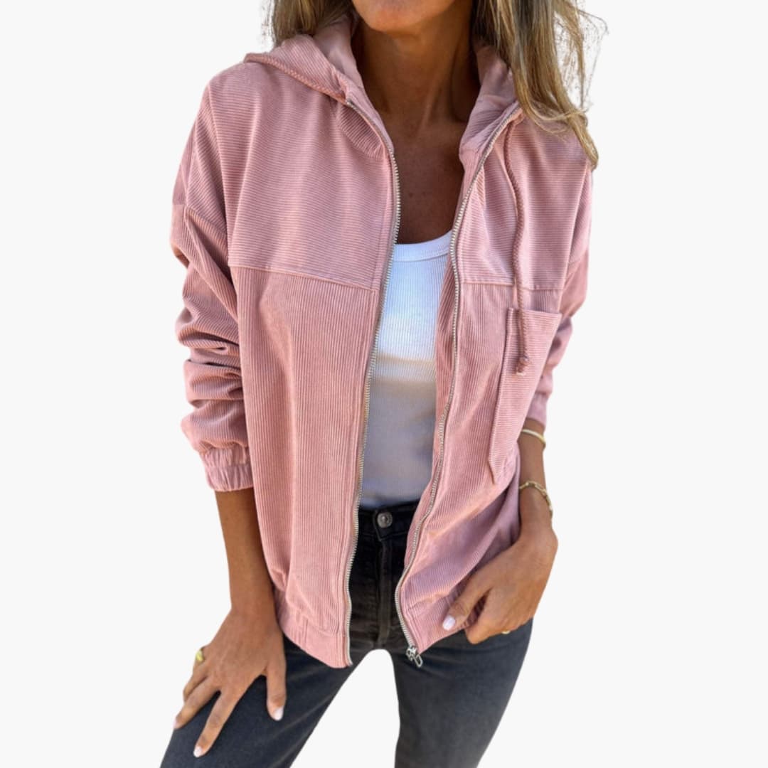 Veste Côtelée Femme avec Fermeture Éclair Frontale et Ourlet Ajustable