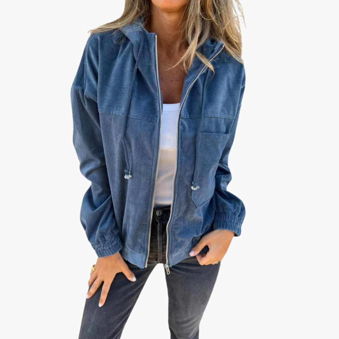 Veste Côtelée Femme avec Fermeture Éclair Frontale et Ourlet Ajustable