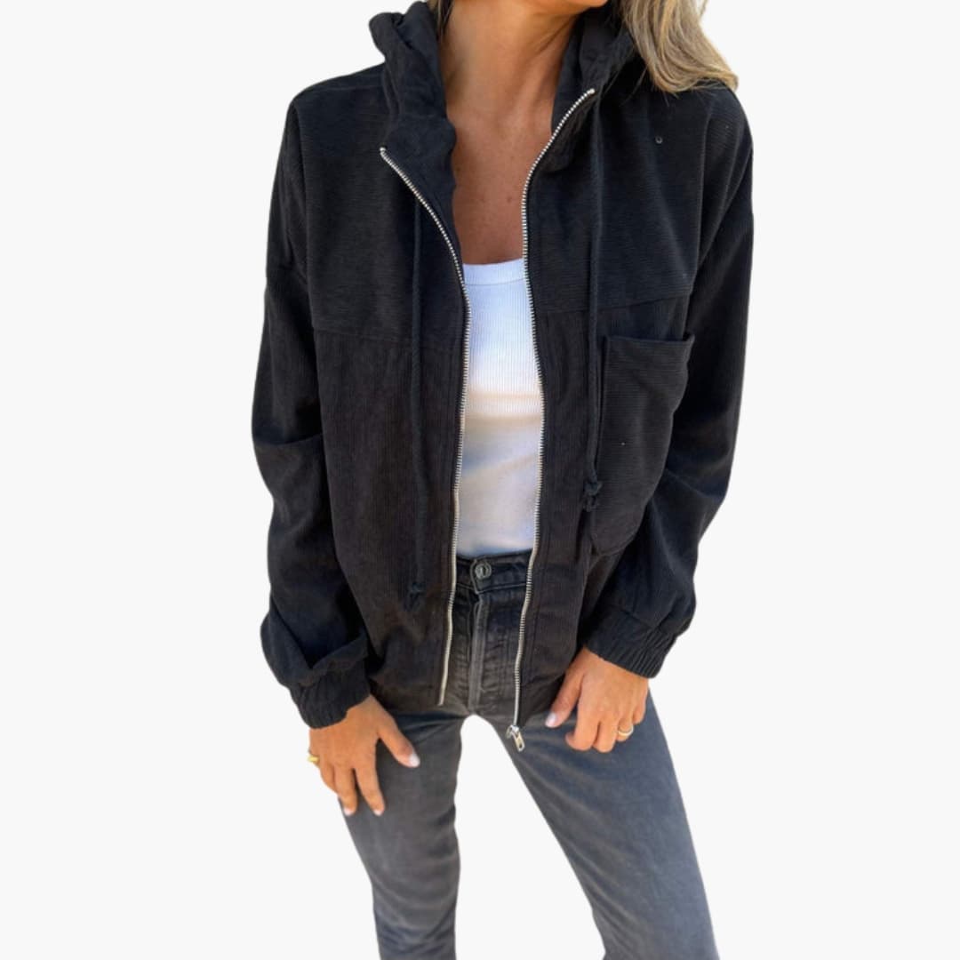 Veste Côtelée Femme avec Fermeture Éclair Frontale et Ourlet Ajustable