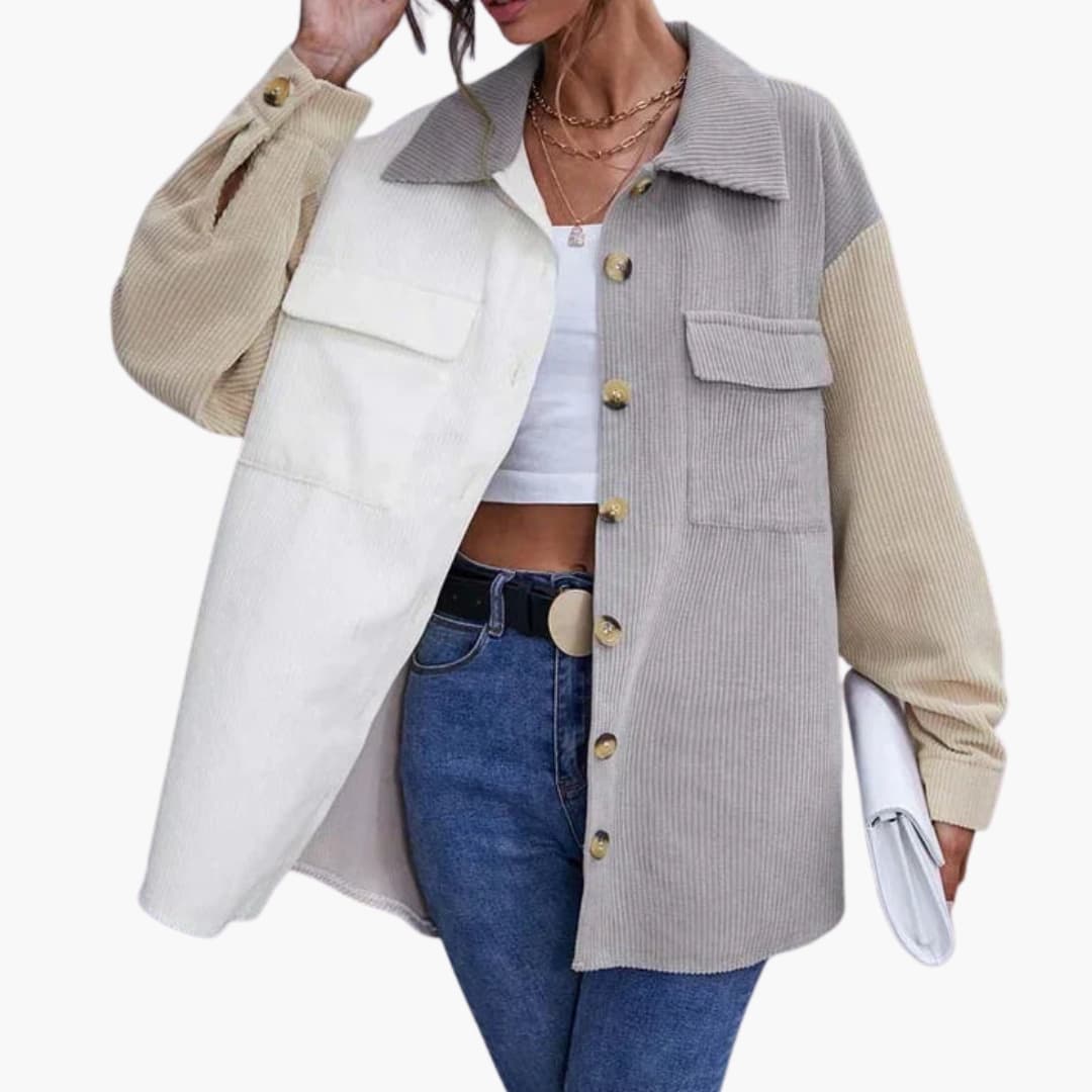 Veste Femme Côtelée Color Block à Boutons