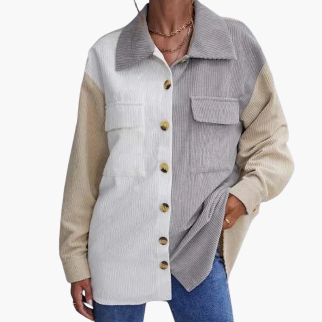 Veste Femme Côtelée Color Block à Boutons