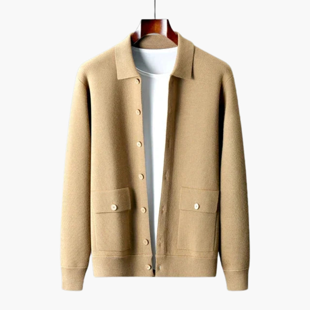 Colete de malha para homem com botões e bolsos frontais