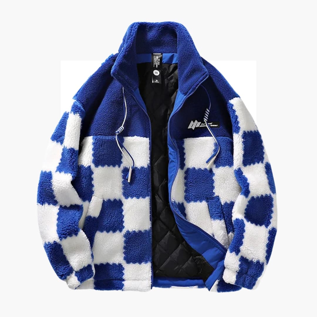 Veste Homme à Motif Damier avec Fermeture Éclair Frontale